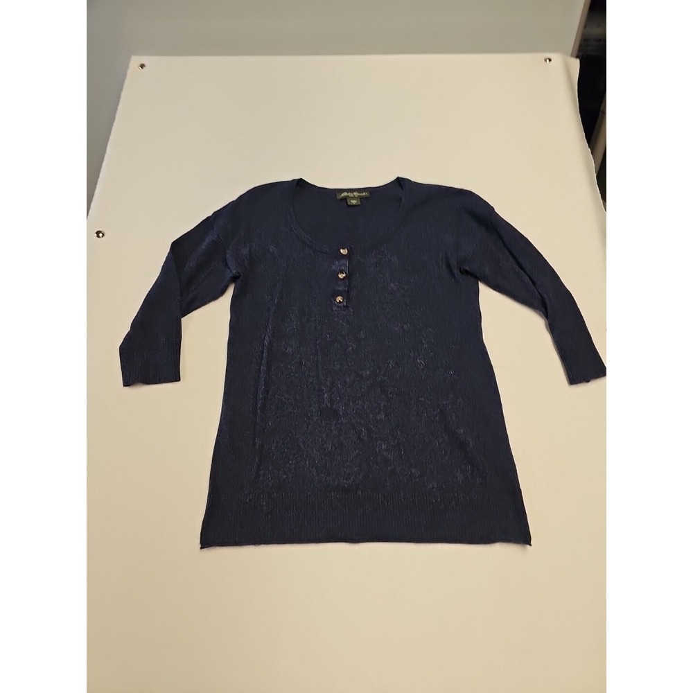 Eddie Bauer Womens Navy Blue Henley Sweater Cotton Blend‎ 3/4 Sleeve Size M